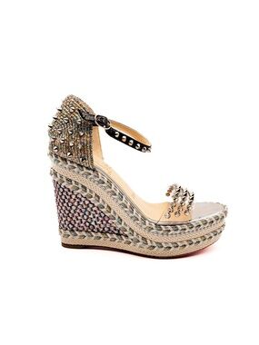 Christian Louboutin Mad Monica PVC Spiked Espadrille Platform Sandals EU 37